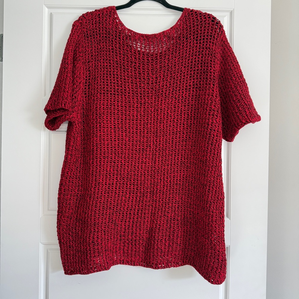 Elisabeth by Liz Claiborne Red Knit Short Sleeve Sweater - Picture 2 of 2